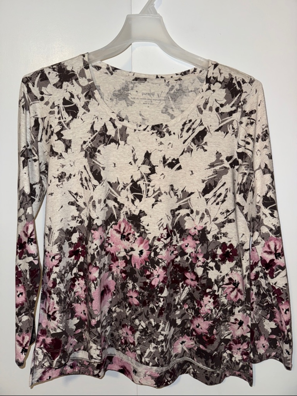 Pure J Jill Scoop Neck Top High Low Long Sleeve Floral Women’s Medium M